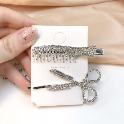 Korean Style Simple Internet Celebrity Scissors Hair Clip Hairpin Bobby Edge Clip Girl Duckbill Clip Rhinestone Comb Hair Accessories