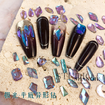 New Nail Ornament Mixed Bag Aurora Magic Color Phantom Purple Flat-Bottomed Fancy Shape Rhinestone Glass Drill Rhinestone Wholesale