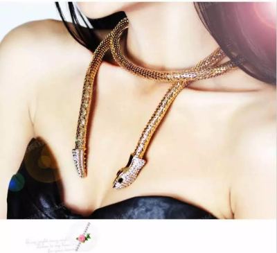 Europe and America Cross Border New Creative Exaggerating Snake-Shaped Hollow Chain Necklace Women's Alloy Rhinestone-Encrusted Personalized Trendy Jewelry