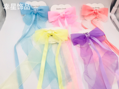 Oversized Lace Yarn Fabric Ribbon Bowknot Korean Style Fairy Temperamental Hairpin Big Hairpin Korean Fashion Hair Clip