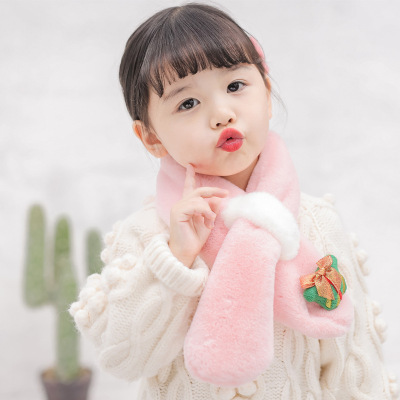 Children's Scarf Winter Christmas Korean Style Boys and Girls Imitation Rabbit Fur Warm Infant Baby Girl Plush Cross Scarf New