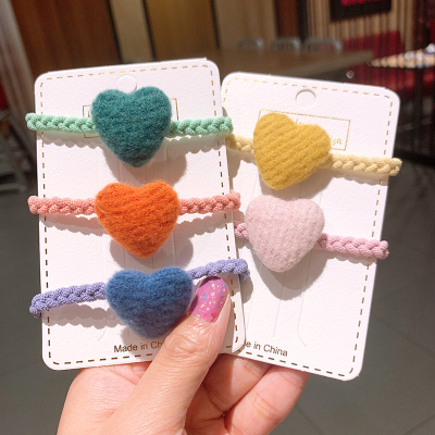 Cute Candy Color Hair Rope Heart Hair Felt Hair Band Korean Instagram Mesh Red Hair Ring Women Hair-Binding Simple Temperament Rubber Band