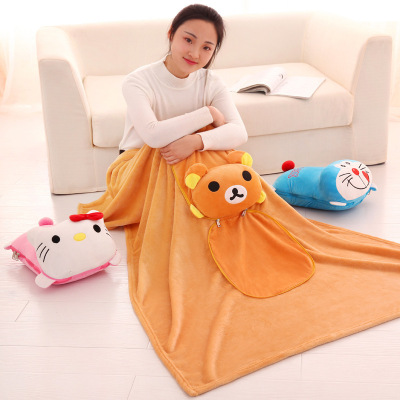 Factory Wholesale Cartoon Airable Cover Plush Toy Pillow Car Air Conditioning Blanket Sofa Cushion Office Air Conditioner Quilt Airable Cover