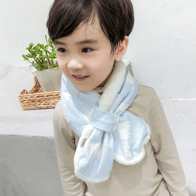 South Korea Dongdaemun 2018 New Autumn and Winter Children's Fleece Lined Padded Warm Keeping Cross Cartoon Scarf Scarf Popular