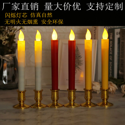 Factory Direct Sales Led Flame Head Long Brush Holder Electric Candle Lamp Smokeless Simulation Candle Religious Church Wedding Decoration