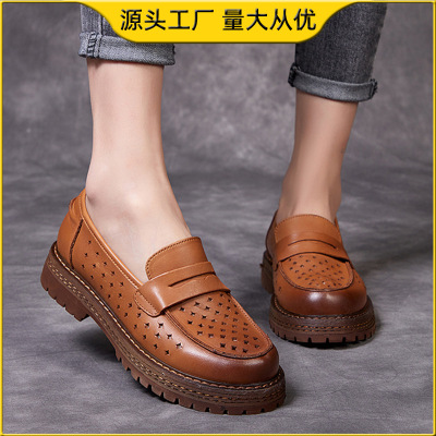 Sandals 2021 Summer New Retro Handmade Genuine Leather Martin Sandals Women's Low-Top All-Match Top-Grain Leather Women's Shoes
