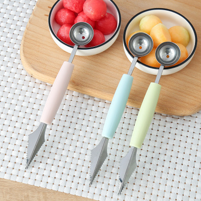 Stainless Steel Fruit Dug Device Watermelon Cutter Fruit Ball Ball Scoop Ice Cream round Spoon Fruit Cutting Carving Knife