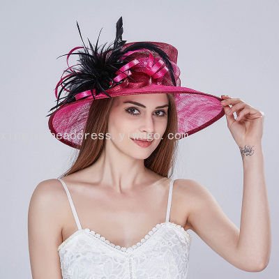 European and American Handmade Flower Mesh Linen Yarn Ladies Ladies with Veil Top Hat Summer Sun Hat