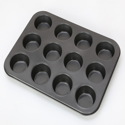 12-Hole Flat Cup Cake Mold Iron Non-Stick Muffin Mold Kitchen Baking Utensils