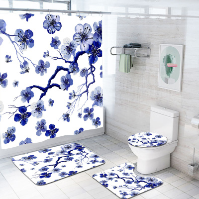Amazon Hot Sale 3D Digital Printing Shower Curtain Thickened Waterproof Bathroom Curtain Flower Bathroom Shower Curtain Graphic Customization