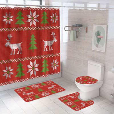 Cross-Border Amazon Hot Digital Printing Waterproof Polyester Christmas Classic Pattern Bathroom Shower Curtain Factory Direct Supply