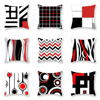 Amazon Home Nordic Style Black and Red Geometric Figure Pillow Cover Living Room Office Sofa Bed Backrest Cushion Cover