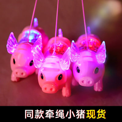 Tiktok Same Style Running Rope Pig Creative Glow Music Children's Toy Electric Pig Night Market Stall Supply