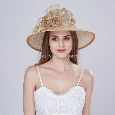 Dress up Hat Fashion Cap France Net Yarn Flowers Broad-Brimmed Hat Philippines Cambric Hat Evening Dress Banquet Top Hat Two Layers