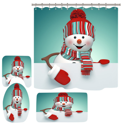 Graphic Customization New Christmas Boots Green House Christmas Snowman Santa Claus Digital Printing Bathroom Four-Piece Set