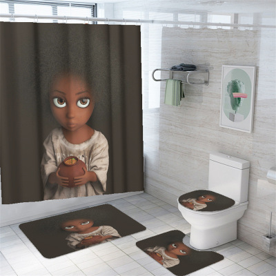 Cross-Border E-Commerce Digital Printing Black Girl's Polyester Bathroom Curtain Four-Piece Set Three-Piece Factory in Stock Customization