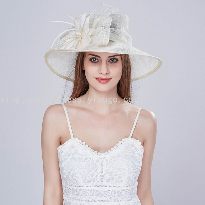 Spring and Summer European and American Retro Flower Mesh Sun Hat Linen Beach Sun Protection Sun Hat Women's Top Hat Factory Wholesale