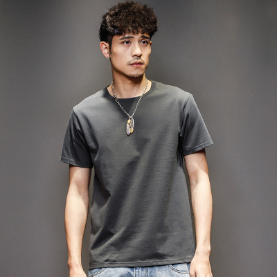 Summer New Men's Cotton All Cotton Short Sleeve T-shirt Male Half Sleeve Solid Color T-shirt Bottoming Shirt Clothes Trendy Ins