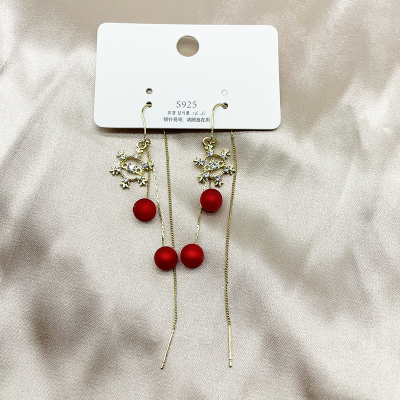 Red Pearl Earrings for Women 2020 New 925 Sterling Silver Korean Elegant Elegant Long Tassel Earrings