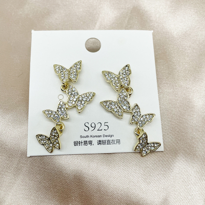 Sterling Silver Needle New Fairy Temperament Butterfly Tassel Earrings Beautiful Little Fairy Jeweled Earrings Long Earrings for Women