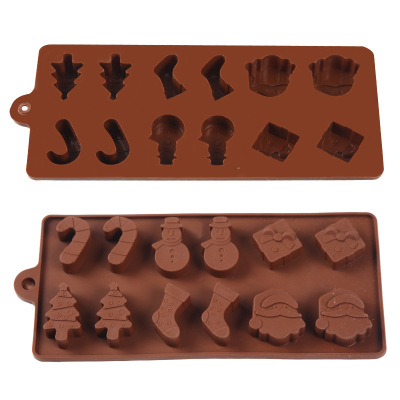 Silicone 12-Piece 6-Piece Christmas Series Silicone Chocolate Mold Christmas Tree Gift Box Santa Claus Head Ice Grid Mold