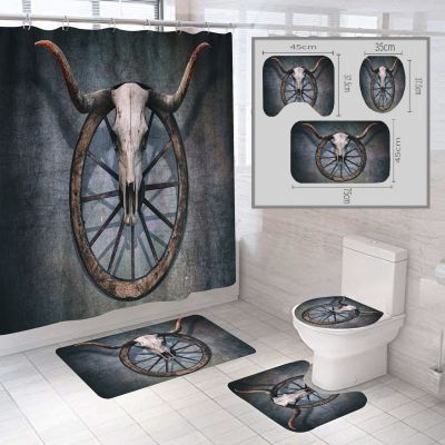 Cross-Border E-Commerce AliExpress Factory Direct Sales Printing Shower Curtain Four-Piece Set Toilet Mat Floor Mat