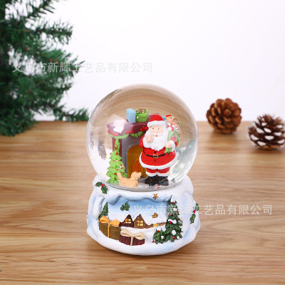 Resin Crafts 100mm Santa Claus Glass Crystal Ball with Rotating Snowflake with Light Music