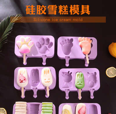 Silicone Ice Cream Mold 2-Piece 3-Piece 4-Piece Popsicle Mold DIY with Lid with 50 Sticks Ice Cream Stick Silicone Products