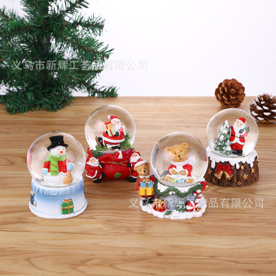 A Variety of 6.5cm Santa Claus Snowman Water Ball Hand-Cranked Christmas Eve Gift Transparent Snowflake Ball Desktop Decoration