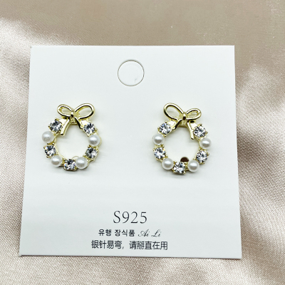 925 Silver Stud Bow Pearl Stud Earrings Light Luxury High Sense Petite Earrings Simple Ins Earrings Ear Clips without Pierced Ears