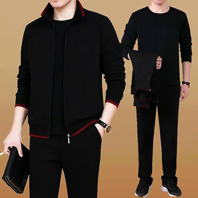 Middle-Aged Men's Sport Suit Spring and Autumn New Pure Color Sportswear Casual Suit Dad's Spring Three-Piece Suit