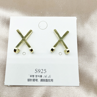 X-Shaped Cross 925 Silver Needle Commuter's All-Matching Geometric Ear Studs Trendy Earrings Exquisite Fashion Diamond Earrings