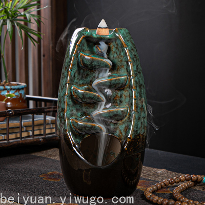 Ywbeyond Home Decoration Ceramic Back Flow Censer Smoke Waterfall Backflow Portable Cone Incense Burner stick holder