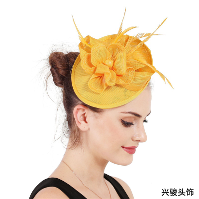 Hot Sale at AliExpress Imitation Linen Headdress High-End Ladies Jockey Club Company Annual Meeting Hair Accessories Feather Headwear European and American Style