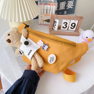 Cute Bear Simple Canvas Bag Girl Ins Lightweight Crossbody Bag 2021 New Japanese Style Student Sports Chest Bag