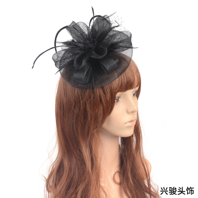 European and American Ladies Exaggerated Mesh Feather Hat Barrettes Party Studio Bridal Headdress
