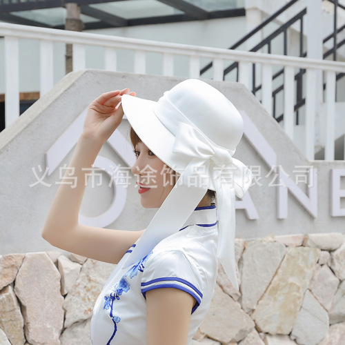 lace satin bowknot hat solid color simple hat