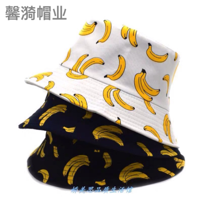 New banana double-sided fisherman hat basin hat for men and women with fruit pattern hat