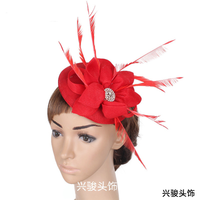 Red High-End British Afternoon Tea Hat Dinner Girl's Cap Bridal Wedding Headdress Black Studio Photography Hair Accessories