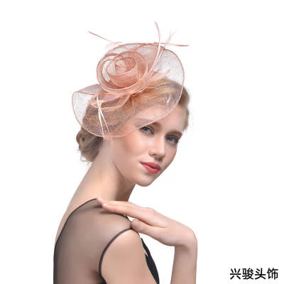 Amazon Hot Sale Linen Headdress Bridal Mesh Bowler Hat Hair Accessories Banquet Top Hat Jockey Club Headdress