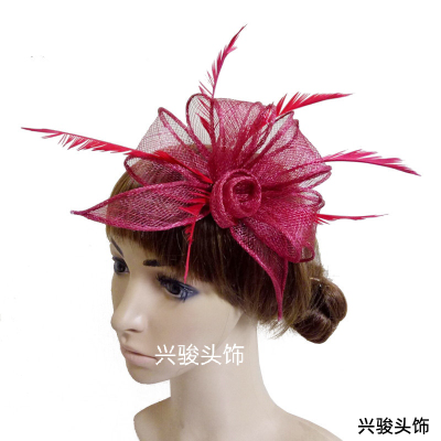 Cambric Top Hat Feather Flower Mesh Cap Bridal Headwear European and American Stylish Hair Accessories Top Hat Cambric Headwear