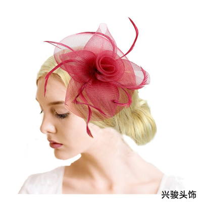 European and American Bride Veil Ornament Wedding Headdress Bowknot Top Hat Mesh Head Flower Feather Hair Clips Hair Accessories