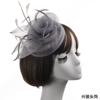 New British Style Bridal Top Hat Linen Material with Flower Feather Accessories Women's Dress Hat Wholesale Mesh Accessories