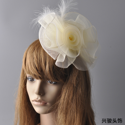 off-White Mesh Feather Hair Accessories Catwalk TV Watch Show Bridal Headdress Flower Makeup Modeling Headdress Formal Dress Accessories