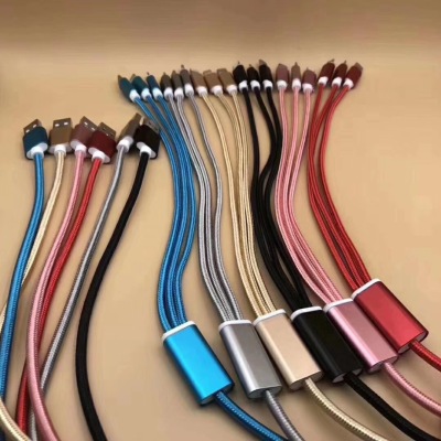 Woven Three-in-One Data Cable for I6 Android Type-C 140 Copper Wires Support Sample Customization Logo