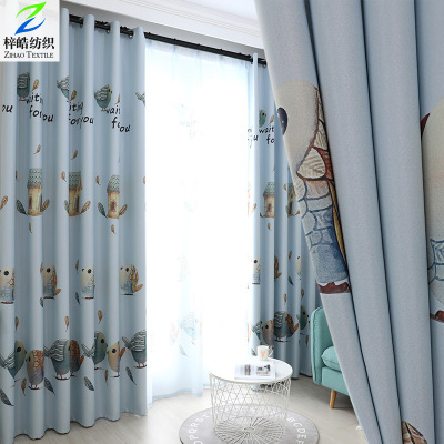 Factory Direct Sales Modern Minimalist Nordic Printing Shading Curtain Bedroom Living Room Finished Product Customization Aiqingniao