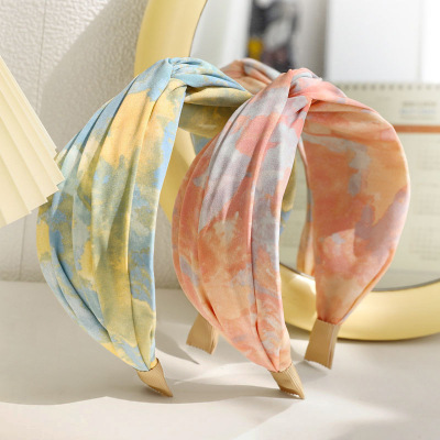2022 Japanese and Korean New Knotted Hair Hoop Fashion Tie-Dye Cloth Headband Hairpin Female Online Influencer Face Washing Hair Tie F440