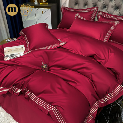 Red Wedding Bedding Four-Piece Set Wedding 100S All Cotton Pure Cotton New Wedding Celebration Quilt Happy Quilt High-End Wedding Room