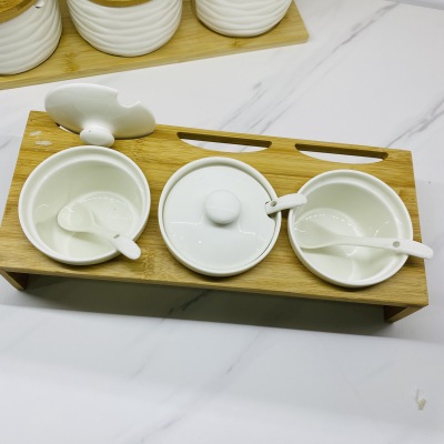 Household Japanese-Style Seasoning Box Kitchen Lampblack Jar Ceramic Seasoning Jar Chili Oil Can Four-Piece Kitchen Supplies