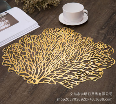 Tree-Shaped PVC Bronzing Cutout Mat Heat Insulation Non-Slip Placemat Tea Table Cloth Table Mat Decorative Pad Western-Style Placemat